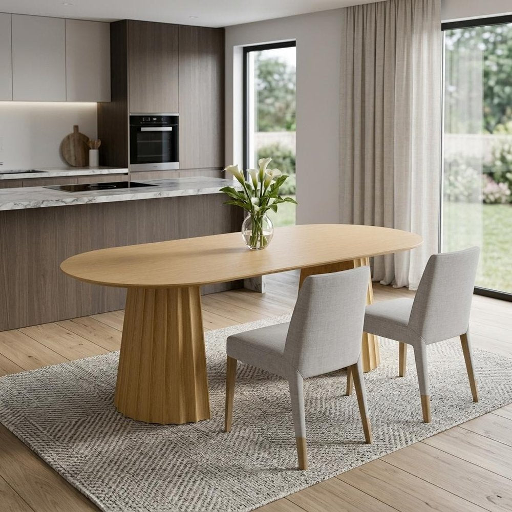 79" Natural Wood Double Pedestal Base Oval Dining Table — view 1