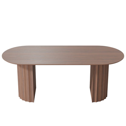 79" Brown Wood Double Pedestal Base Oval Dining Table HomeRoots