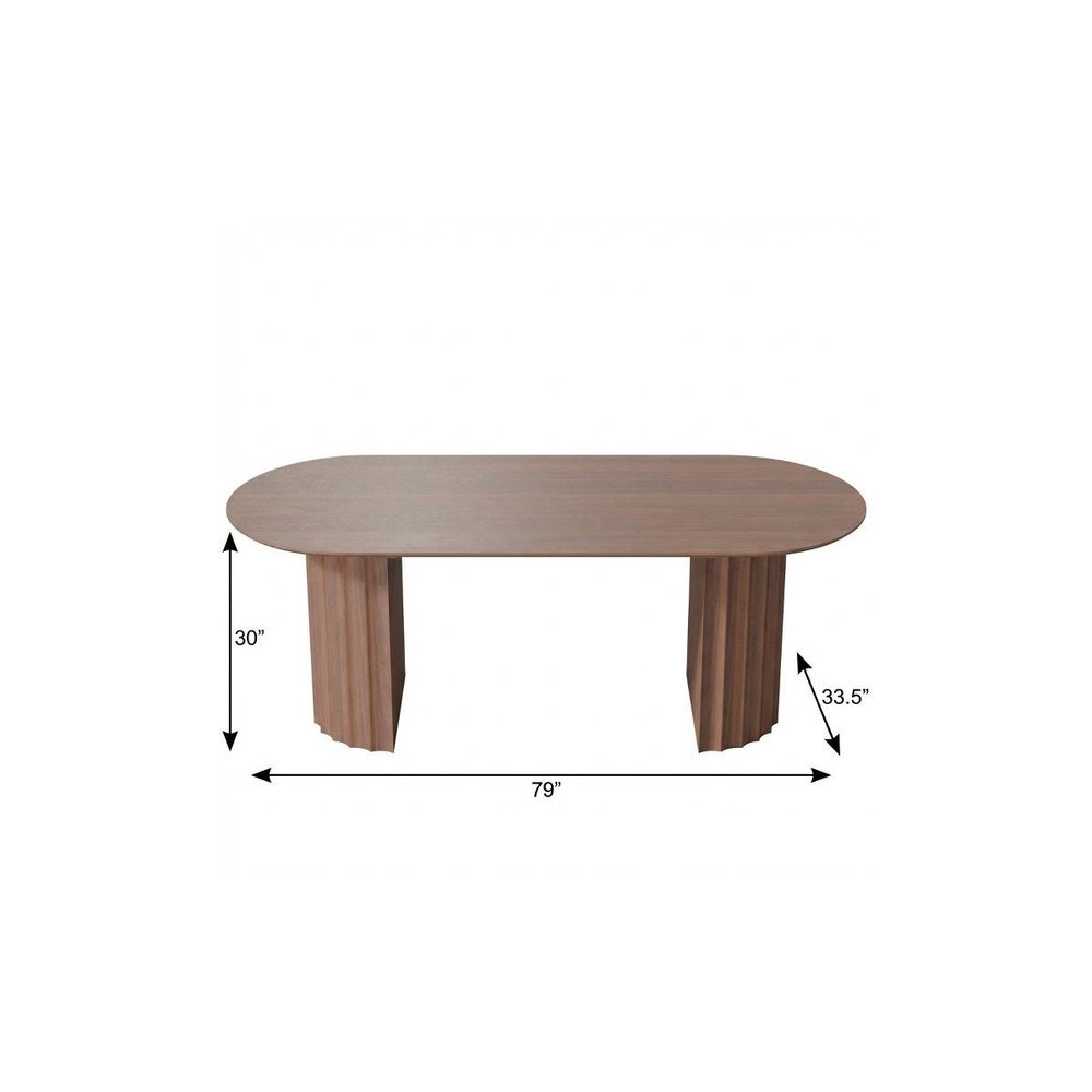 79" Brown Wood Double Pedestal Base Oval Dining Table — view 5