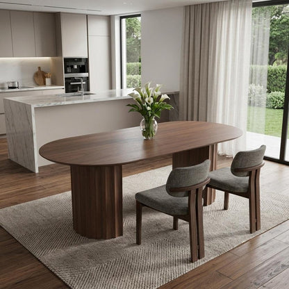 79" Brown Wood Double Pedestal Base Oval Dining Table HomeRoots