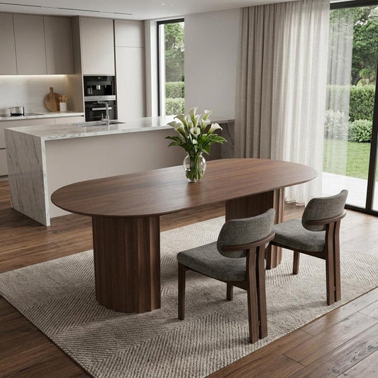 79" Brown Wood Double Pedestal Base Oval Dining Table