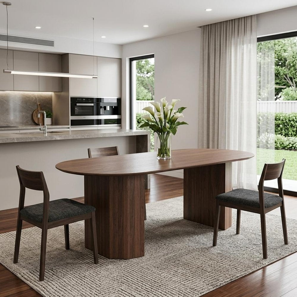 79" Brown Wood Double Pedestal Base Oval Dining Table HomeRoots