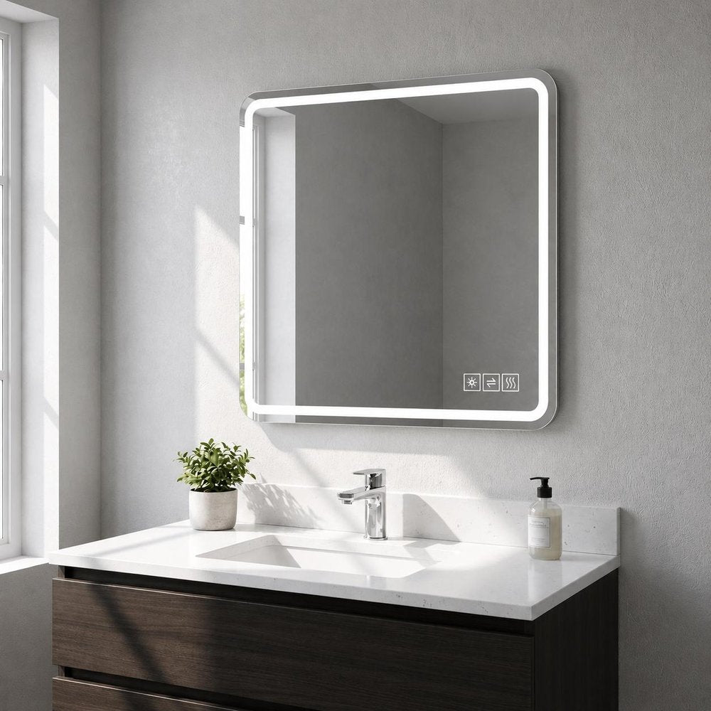 Square Lighted Frameless Anti Fog Bathroom Vanity Mirror — view 1
