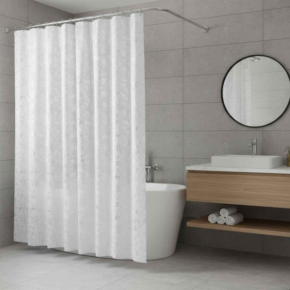 72" White And Silver Abstract Shower Curtain — view 5