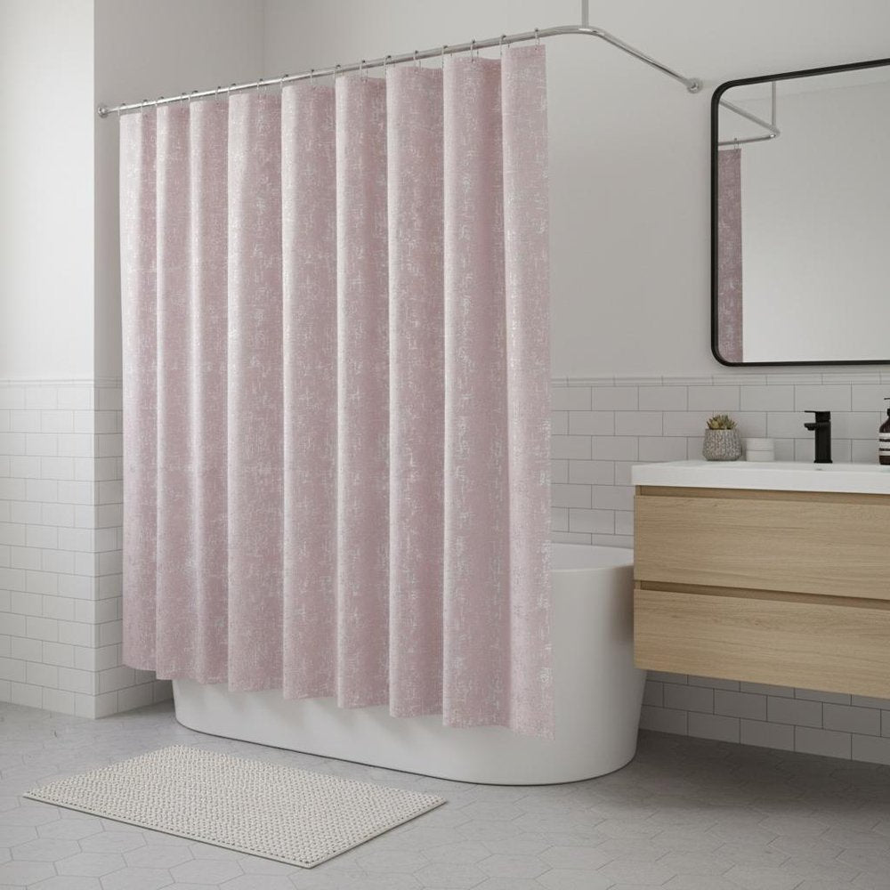 72" Blush And Silver Abstract Shower Curtain — view 5