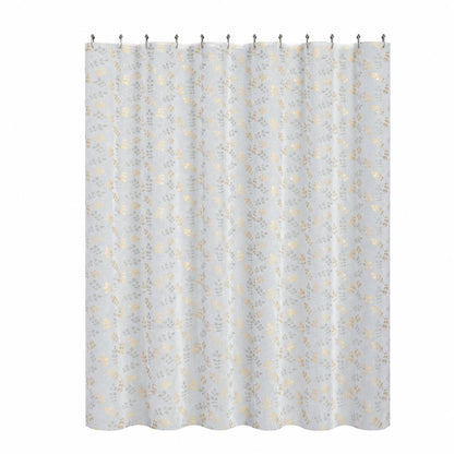 72" White And Gold Floral Shower Curtain