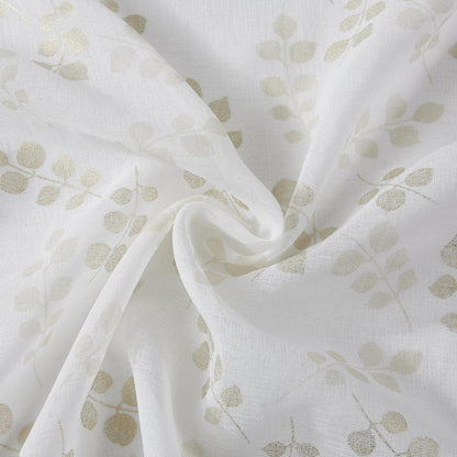 72" White And Gold Floral Shower Curtain