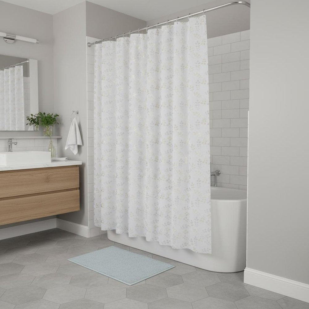 72" White And Gold Floral Shower Curtain — view 5