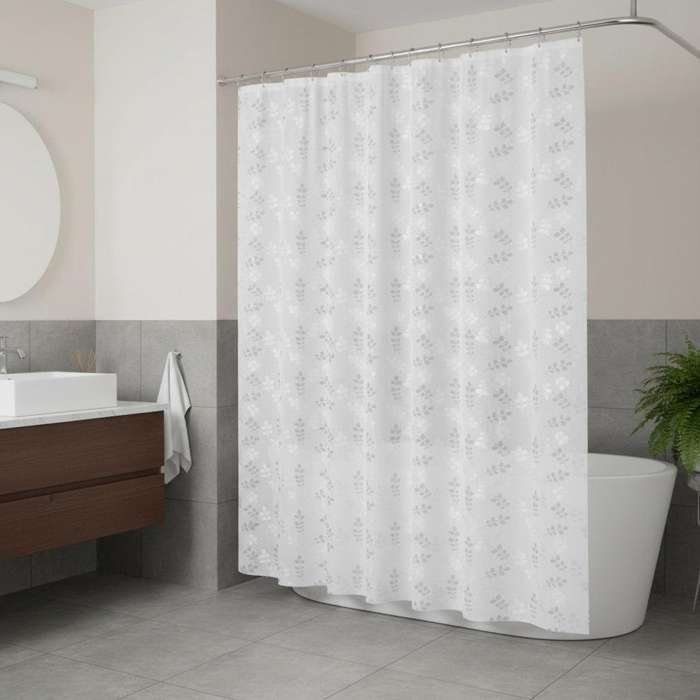 72" White And Silver Floral Shower Curtain — view 5