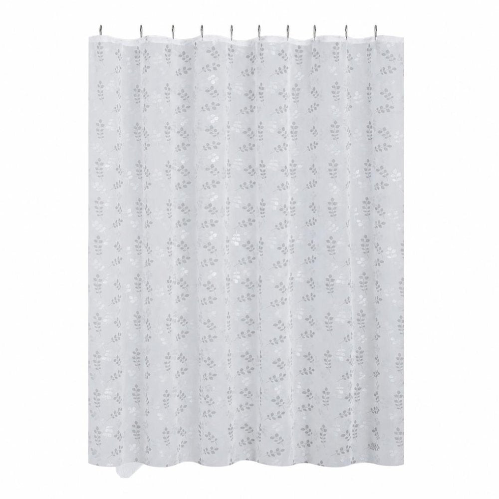 72" White And Silver Floral Shower Curtain — view 8