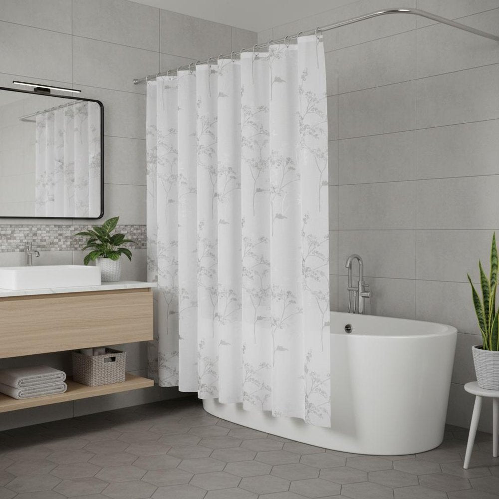 72" White And Gray Floral Shower Curtain — view 5
