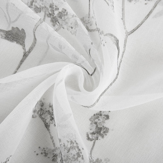 72" White And Gray Floral Shower Curtain