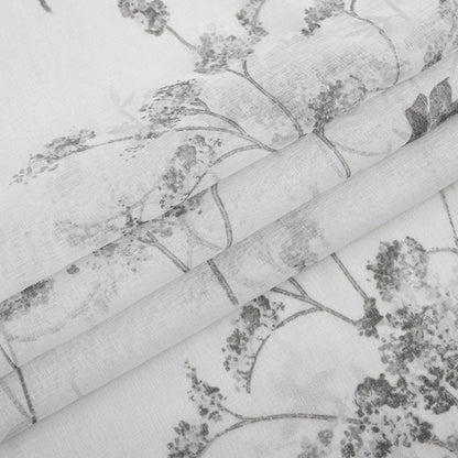 72" White And Gray Floral Shower Curtain