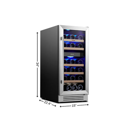 34" X 15" Silver Stainless Steel Dual Compartment Wine Refrigerator