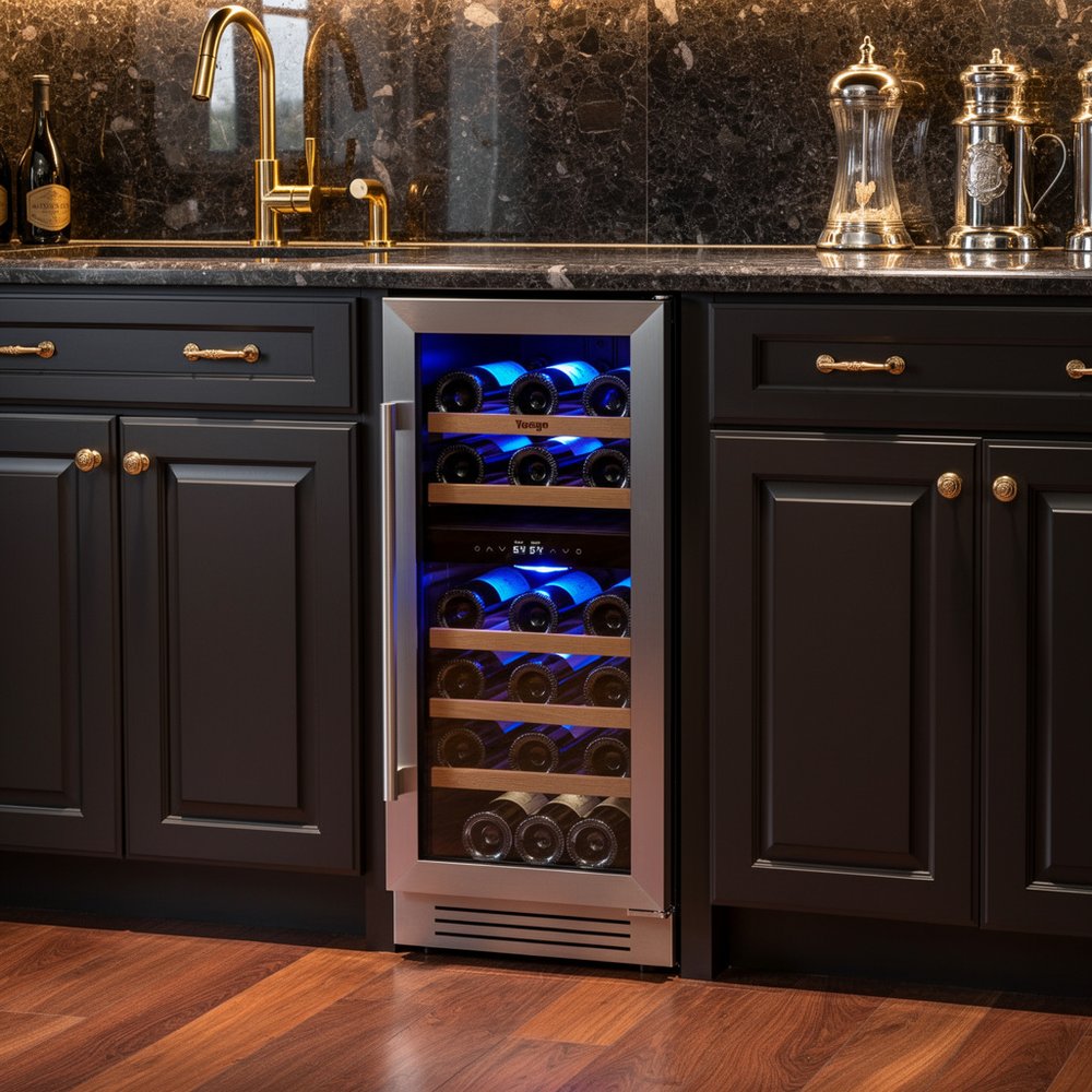 34" X 15" Silver Stainless Steel Dual Compartment Wine Refrigerator — view 5