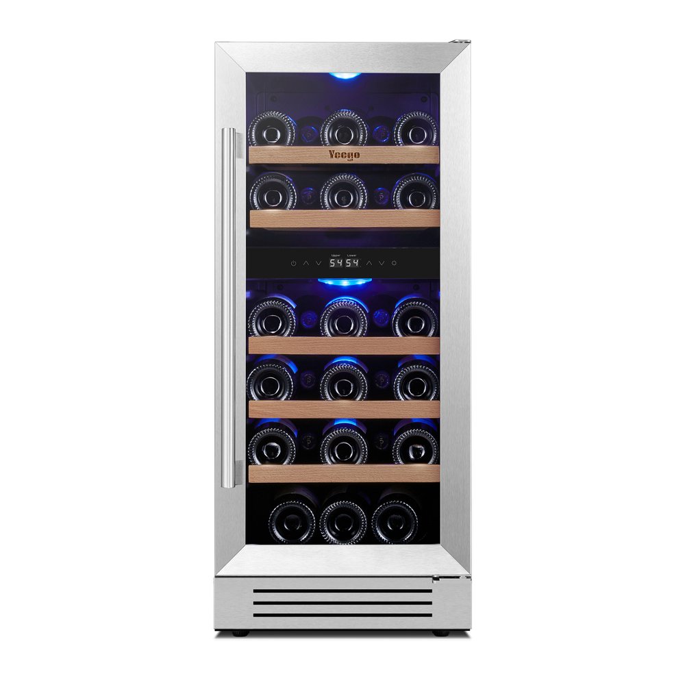 34" X 15" Silver Stainless Steel Dual Compartment Wine Refrigerator — view 1
