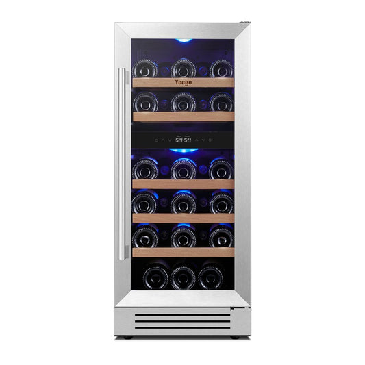 34" X 15" Silver Stainless Steel Dual Compartment Wine Refrigerator