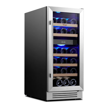 34" X 15" Silver Stainless Steel Dual Compartment Wine Refrigerator
