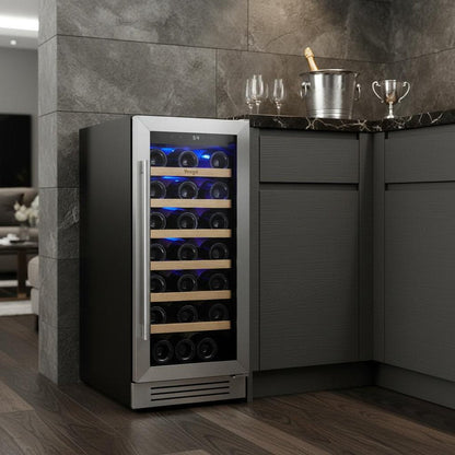 34" X 15" Silver Stainless Steel Single Compartment Wine Refrigerator HomeRoots