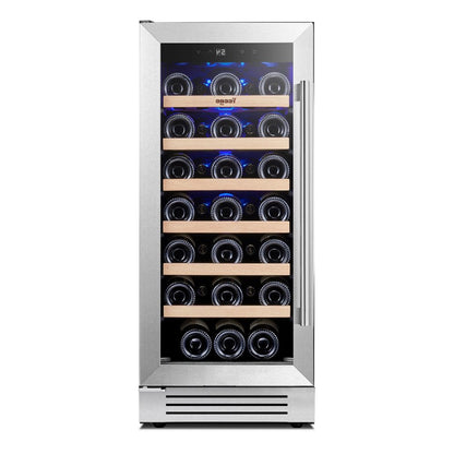 34" X 15" Silver Stainless Steel Single Compartment Wine Refrigerator