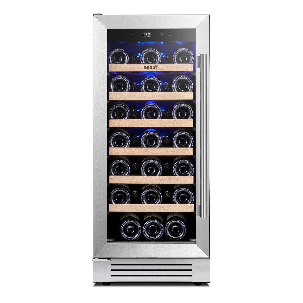 34" X 15" Silver Stainless Steel Single Compartment Wine Refrigerator — view 1