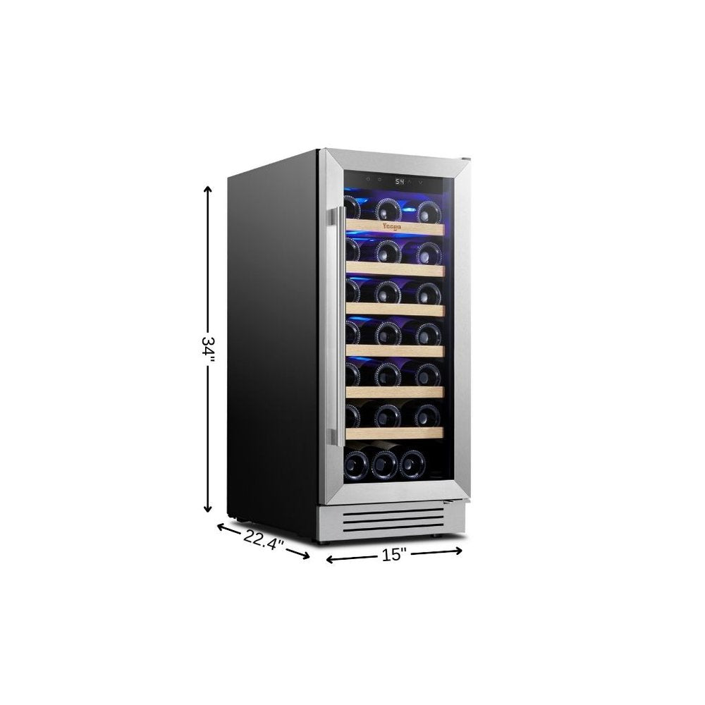 34" X 15" Silver Stainless Steel Single Compartment Wine Refrigerator — view 2