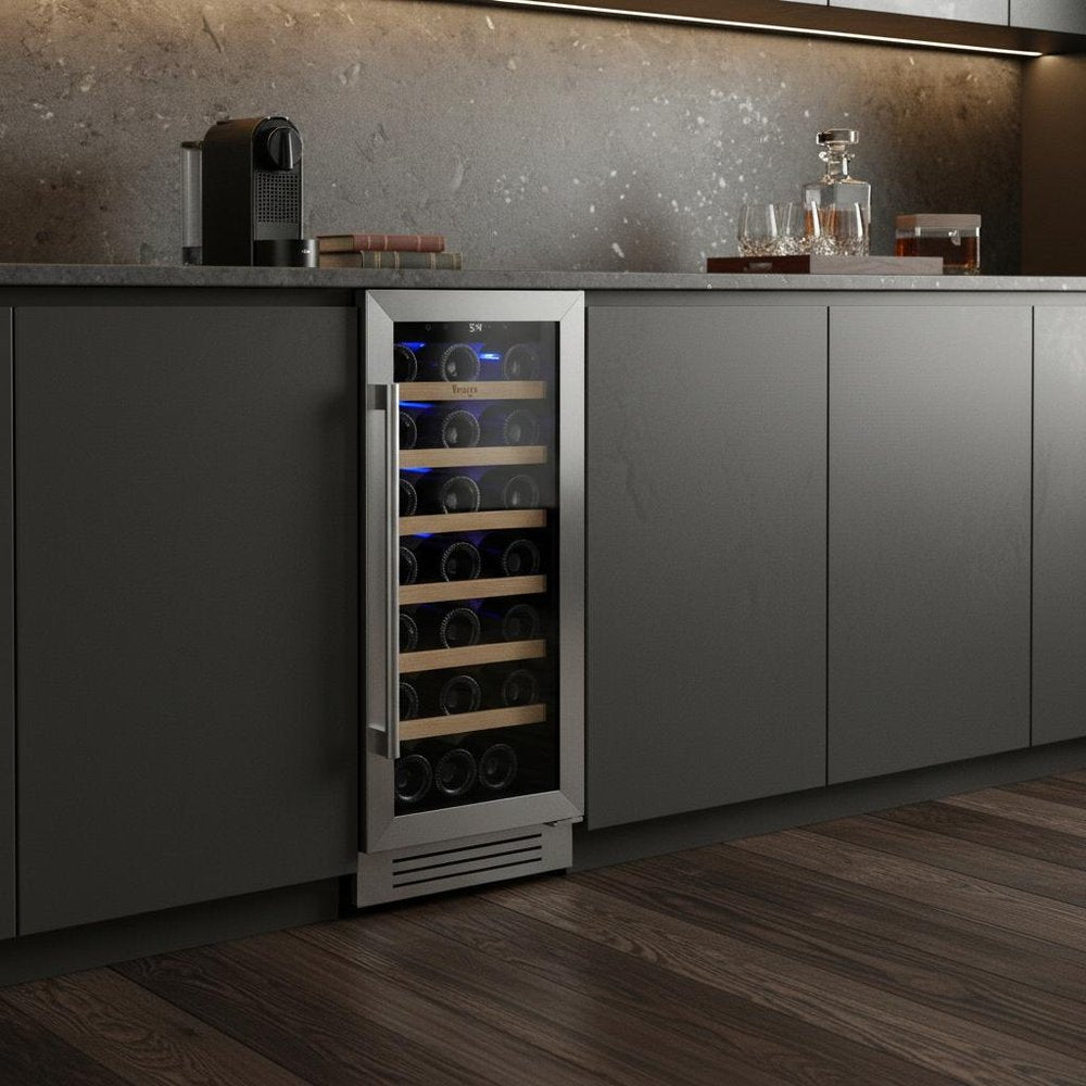 34" X 15" Silver Stainless Steel Single Compartment Wine Refrigerator HomeRoots