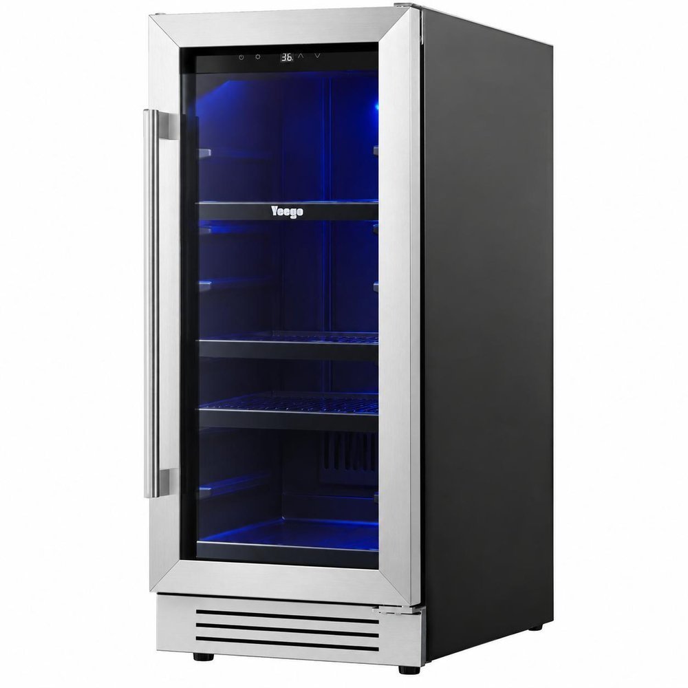 34" X 15" Silver and Black Stainless Steel Single Compartment Can Beverage Refrigerator — view 6