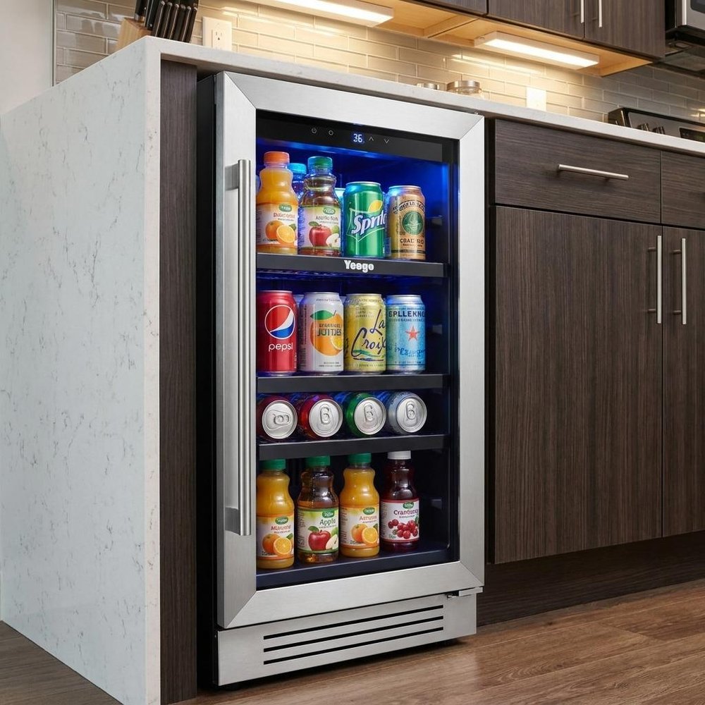 34" X 15" Silver and Black Stainless Steel Single Compartment Can Beverage Refrigerator