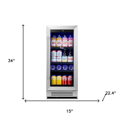 34" X 15" Silver and Black Stainless Steel Single Compartment Can Beverage Refrigerator HomeRoots