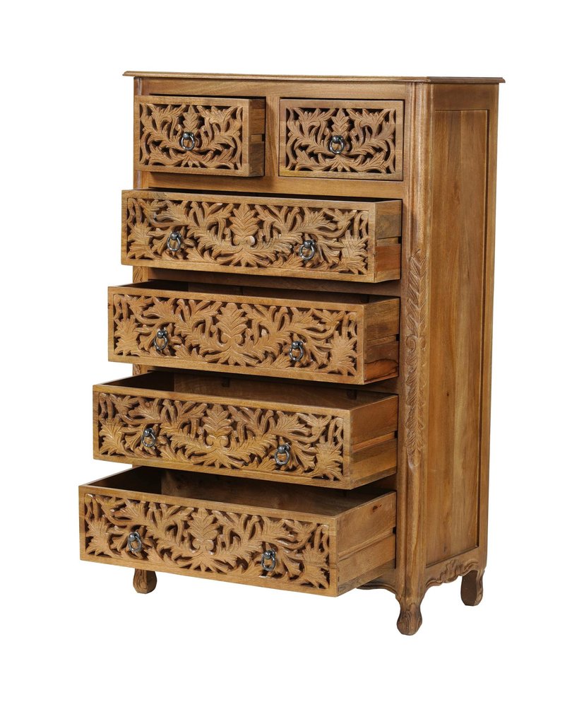 35" Brown Carved Floral Solid Wood Six Drawer Dresser — view 3