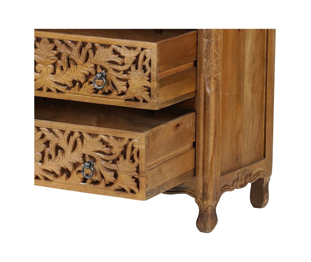 35" Brown Carved Floral Solid Wood Six Drawer Dresser — view 4