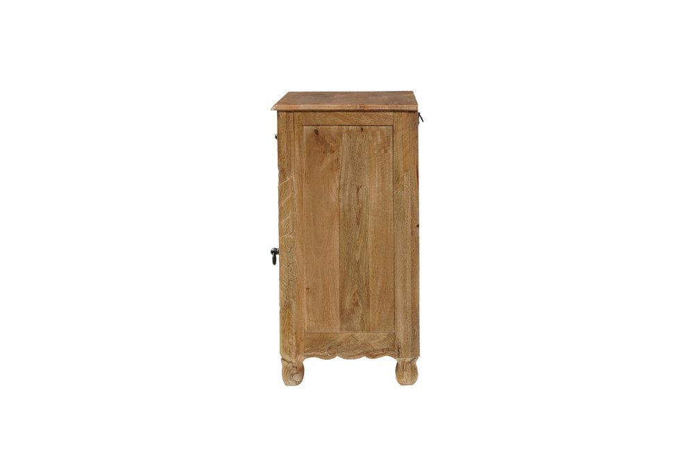 30" Natural Solid Wood Distressed Carved Floral One Drawer Nightstand HomeRoots