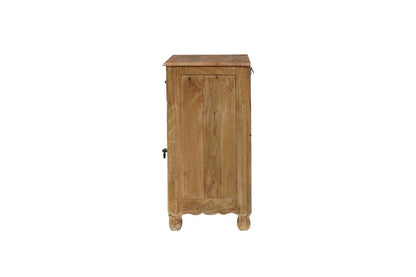 30" Natural Solid Wood Distressed Carved Floral One Drawer Nightstand