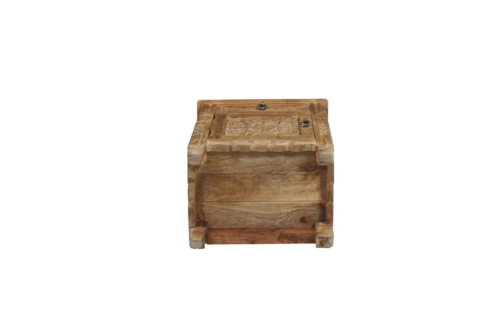 30" Natural Solid Wood Distressed Carved Floral One Drawer Nightstand — view 4