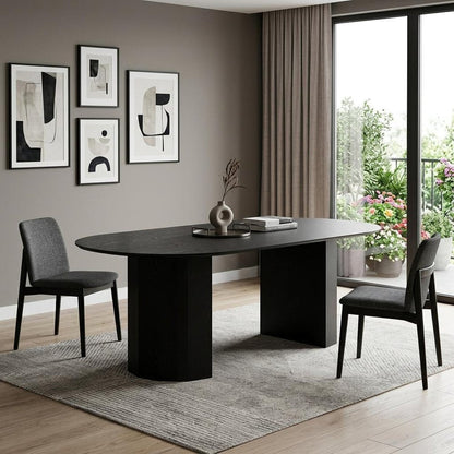 86" Black Wood Double Pedestal Base Oval Dining Table HomeRoots
