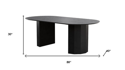 86" Black Wood Double Pedestal Base Oval Dining Table HomeRoots