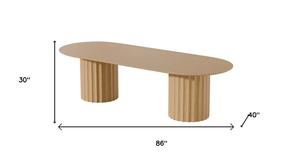 86" Natural Wood Double Pedestal Base Oval Dining Table — view 6