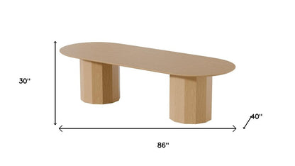 86" Natural Wood Double Pedestal Base Oval Dining Table HomeRoots