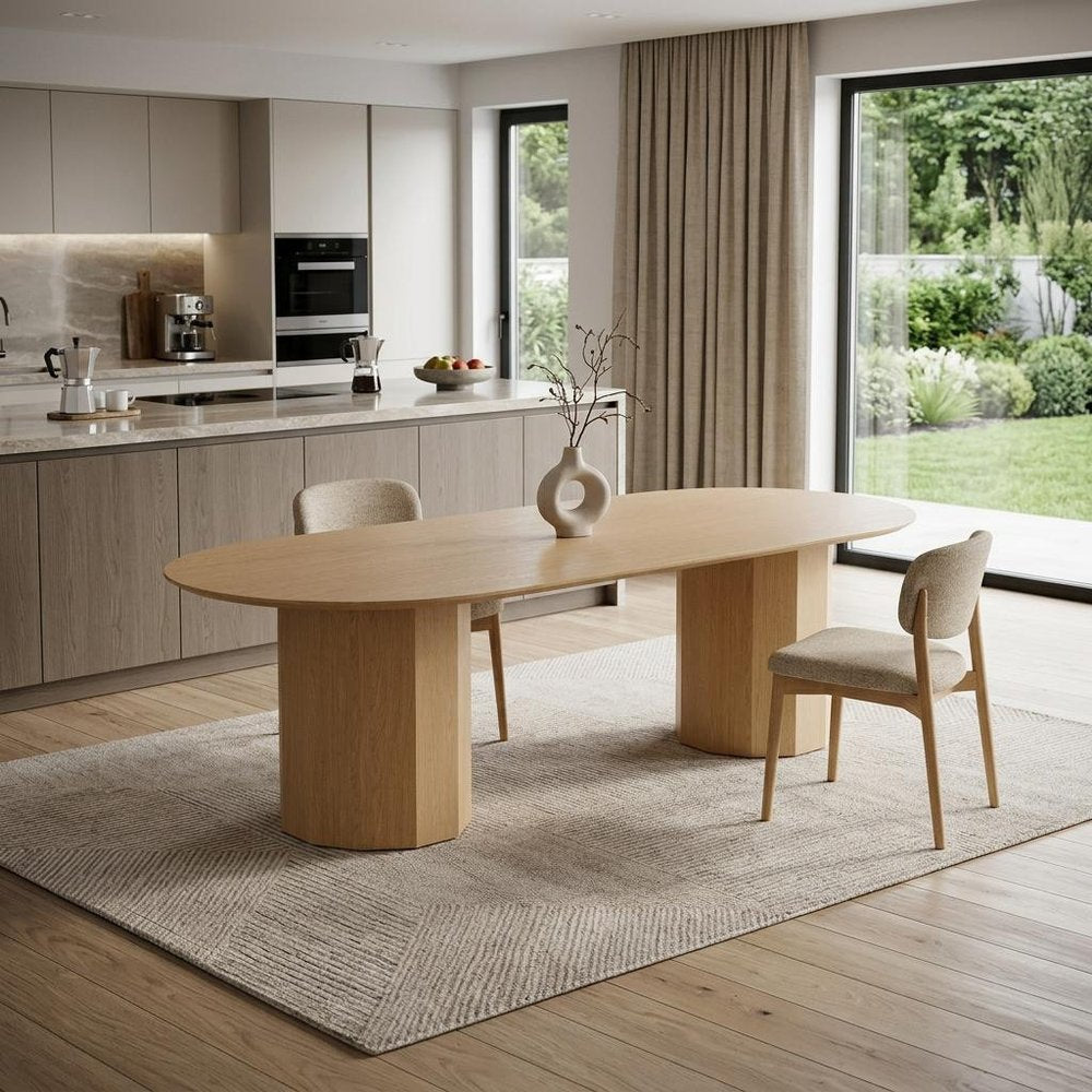 86" Natural Wood Double Pedestal Base Oval Dining Table HomeRoots