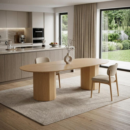 86" Natural Wood Double Pedestal Base Oval Dining Table HomeRoots