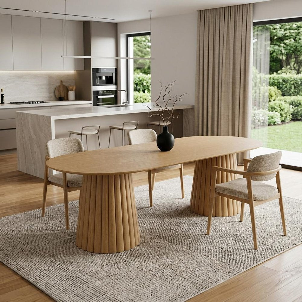 86" Natural Wood Double Pedestal Base Oval Dining Table HomeRoots