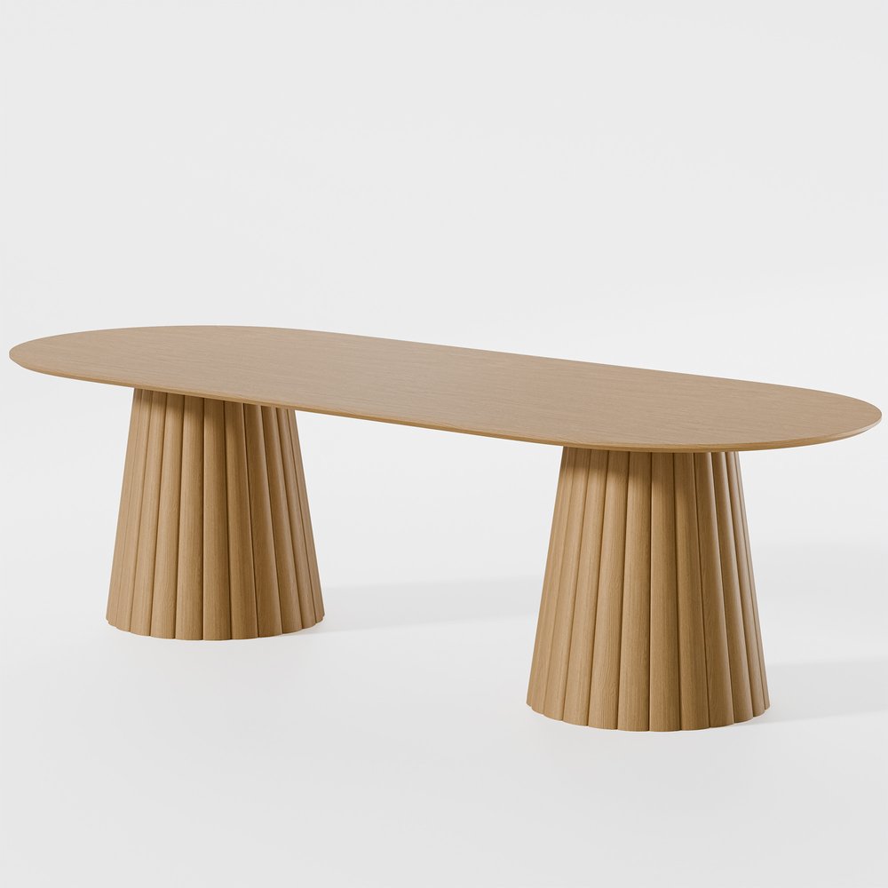 86" Natural Wood Double Pedestal Base Oval Dining Table — view 1