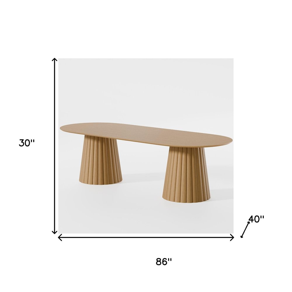 86" Natural Wood Double Pedestal Base Oval Dining Table — view 4