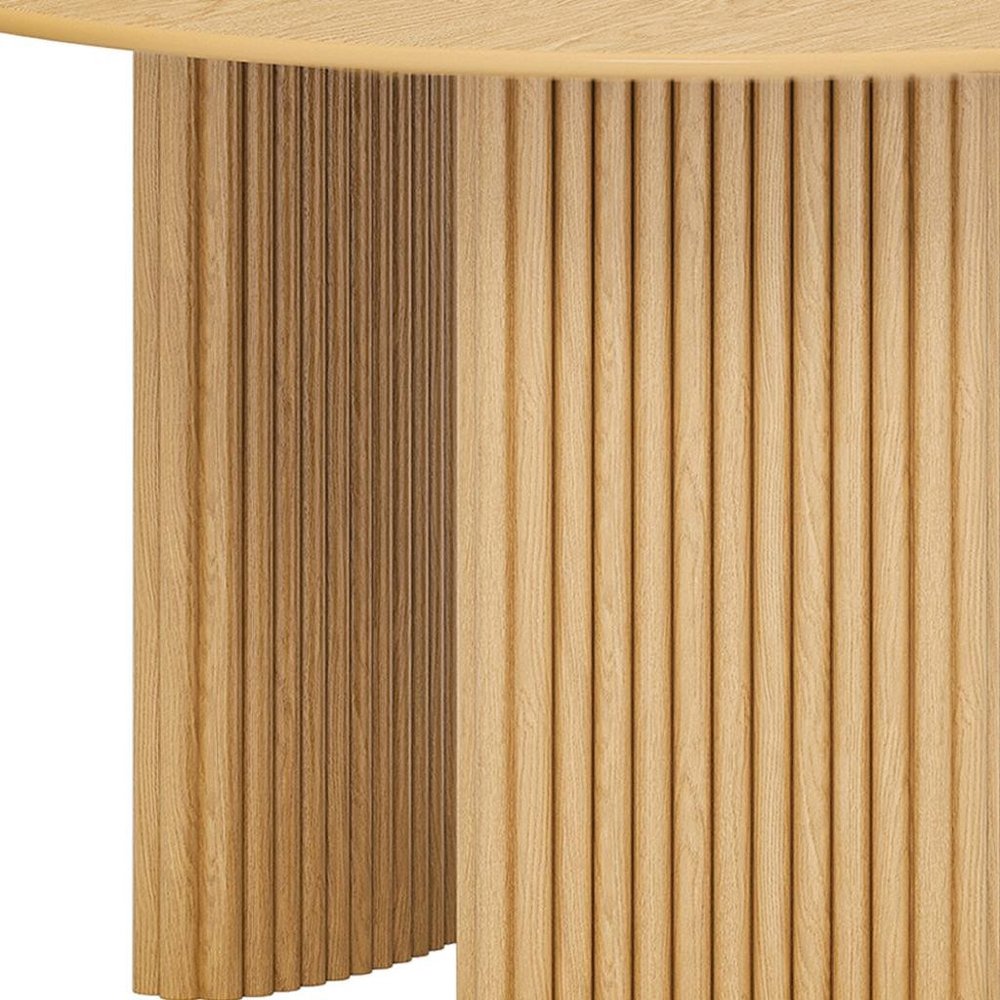 46" Natural Wood Three Leg Base Round Top Dining Table — view 3