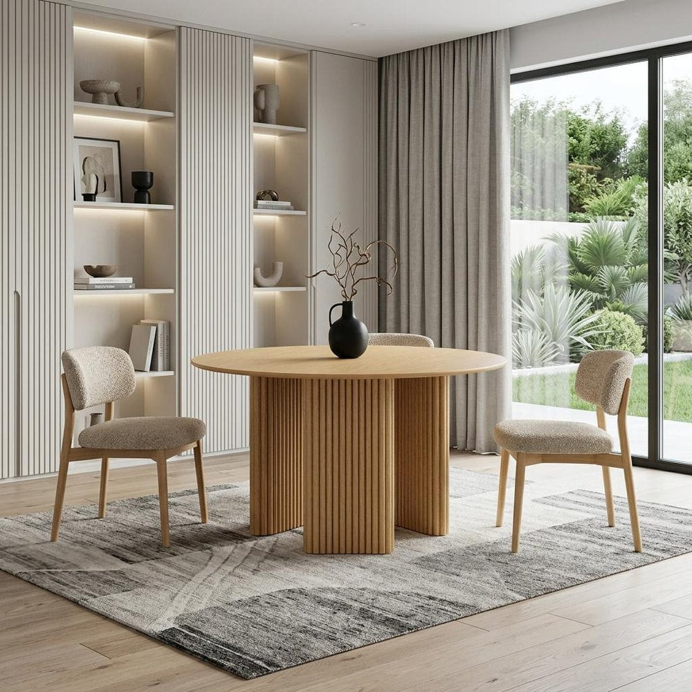 46" Natural Wood Three Leg Base Round Top Dining Table — view 1