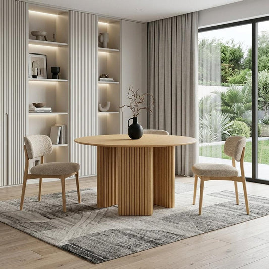 46" Natural Wood Three Leg Base Round Top Dining Table