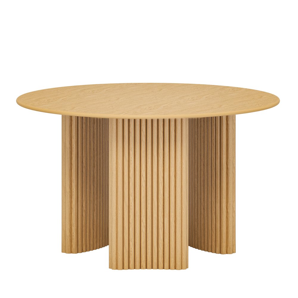 46" Natural Wood Three Leg Base Round Top Dining Table — view 2