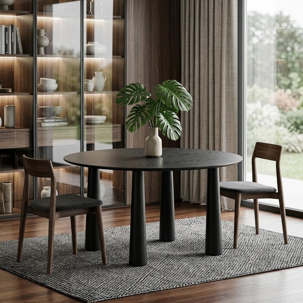 59" Black Solid Wood Round Top Dining Table — view 7