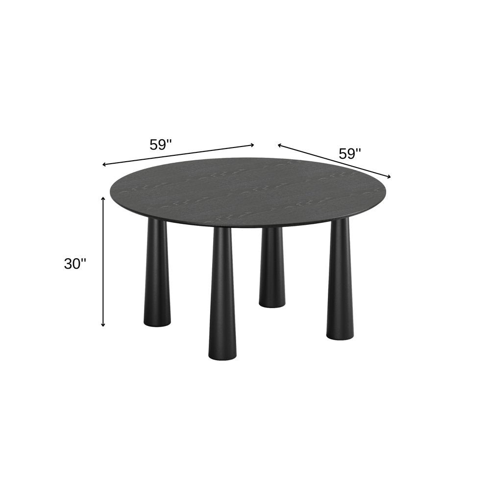 59" Black Solid Wood Round Top Dining Table — view 6